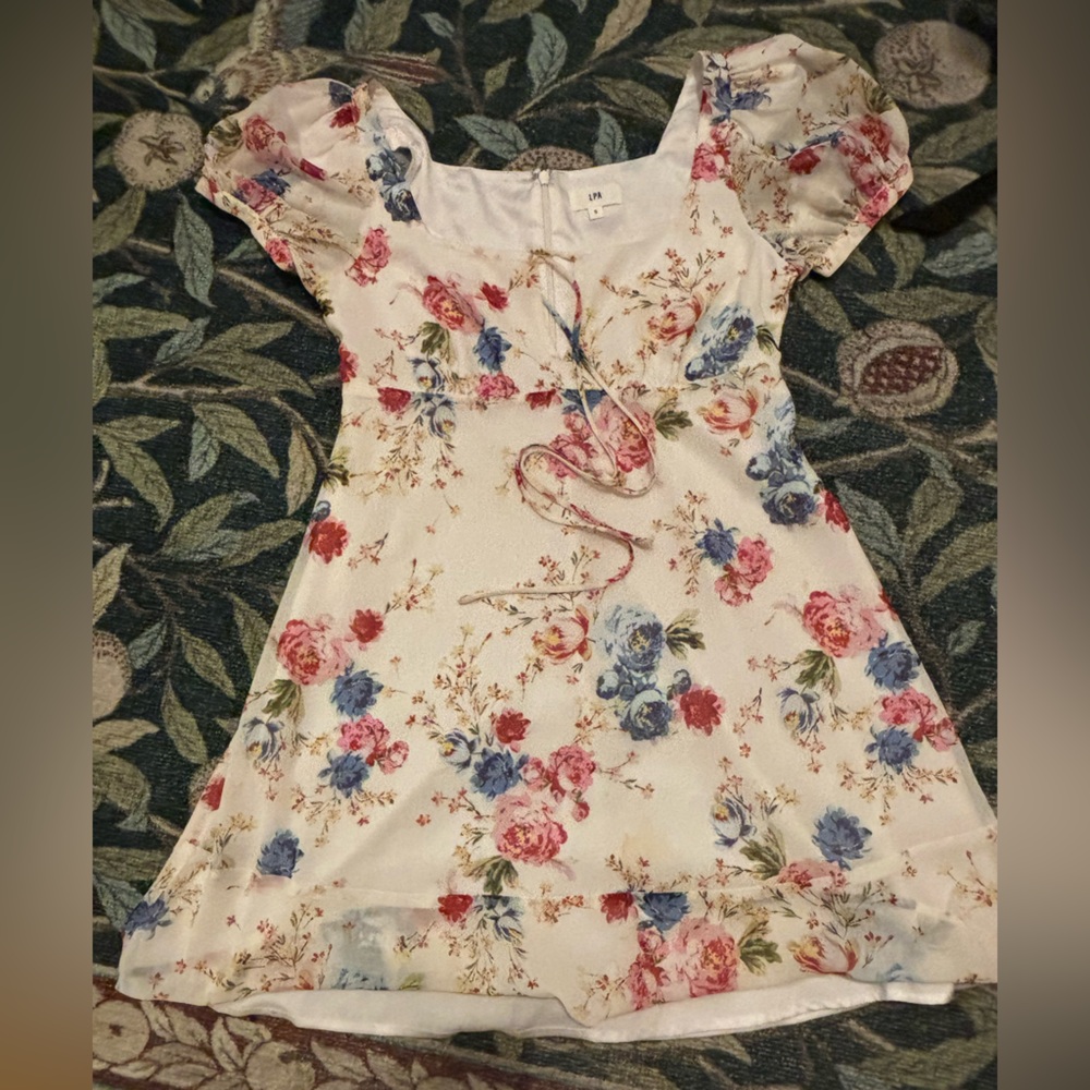 LPA White Floral Puff-Sleeve Mini Dress